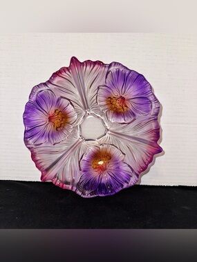 Vintage Walther Glass Purple and Amberina Floral Art Bowl